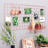 📸 rose gold wall grid panel for photo hanging display & wall decoration organizer, multi-purpose wall storage display grid, includes 5 clips & 4 nails, set of 1, size 17.7"x37.4 logo