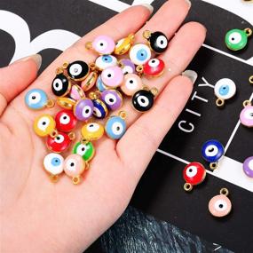 img 1 attached to Vibrant 80-Piece Alloy Evil Eye Charms: Double-Sided Round Pendants, Colorful Enamel - Ideal for DIY Jewelry, Earrings, Necklaces - 10 Color Options!