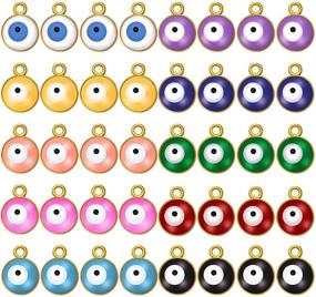 img 4 attached to Vibrant 80-Piece Alloy Evil Eye Charms: Double-Sided Round Pendants, Colorful Enamel - Ideal for DIY Jewelry, Earrings, Necklaces - 10 Color Options!