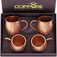 🍹 coppure moscow mule copper mugs set of 4 - 100% solid hammered, unlined copper cups for icy cold cocktails - recipes & gift ready packaging included logo