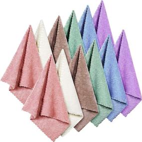 img 4 attached to 🧼 12-Piece Set of Microfiber Facial Washcloths: Face Wash Cloth Makeup Remover Cloths with Fast Drying and Soft Cleansing - 12 x 12 Inch (Beige, Blue, Purple, Brown, Green, Pink)