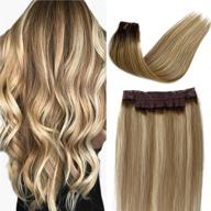 🌈 halo hair extensions ombre balayage brown to blonde highlights - real remy hairpiece with invisible fish line logo