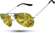 enhance nighttime visibility with aviator night vision polarized glasses - perfect for men and women, anti-glare yellow lens, metal frame for a stylish look logo