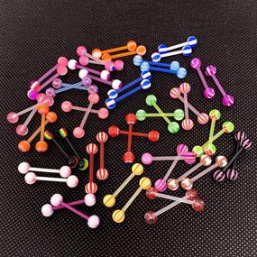 img 3 attached to 100PC BodyJ4You Tongue Barbells Nipple Rings 14G - Mix of Acrylic Ball and Steel Flexible Piercing Jewelry