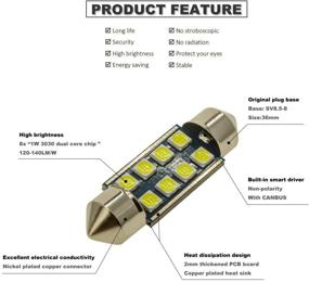 img 2 attached to 🚗 DODOFUN 12V 36MM Festoon 6418 DE3423 DE3425 LED Bulbs for Car Interior Lights License Plate Map Dome Trunk Door Courtesy Light - 6000K White, Extra Bright, 8-SMD Chipset, Canbus Error Free