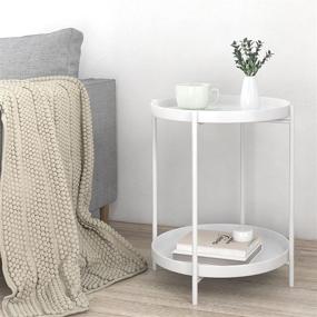 img 2 attached to TZAMLI Small Coffee Table - Iron Metal Sofa Side Table with Round Plate for Living Room, Office, and Balcony Flower Stand (15.75 x 20 in, White-All)