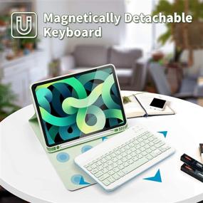 img 2 attached to 🍀 LUCKYDIY iPad Air 4th Gen 10.9 Inch Keyboard Case: Magnetic Detachable, Pencil Holder, Green