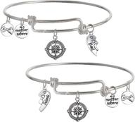 🔗 tisda best friends compass bracelet set - heart shaped 2 piece for teens with broken heart design, shiny crystal charms, and expandable wire bangle logo