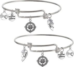 img 3 attached to 🔗 TISDA Best Friends Compass Bracelet Set - Heart Shaped 2 Piece for Teens with Broken Heart Design, Shiny Crystal Charms, and Expandable Wire Bangle