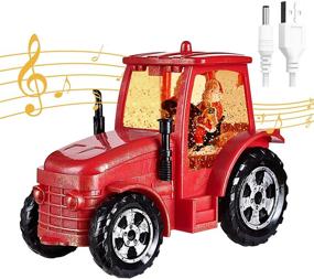 img 4 attached to 🎅 Christmas Singing Snow Globe Lantern with Santa Claus Driving Red Tractor - Lighted Lantern, Swirling Glitter, Battery & USB Powered - Perfect Home Decoration and Gift