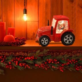 img 1 attached to 🎅 Christmas Singing Snow Globe Lantern with Santa Claus Driving Red Tractor - Lighted Lantern, Swirling Glitter, Battery & USB Powered - Perfect Home Decoration and Gift