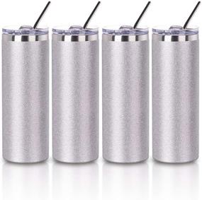 img 4 attached to PYD Life Glitter Tumbler Skinny Silver 20 OZ Stainless Steel Tumbler 4 Pack