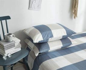 img 1 attached to 🛏️ Hyprest Blue Buffalo Plaid Duvet Cover Set - 100% Washed Cotton - Soft & Comfortable Queen Size - Rustic Bedding with Cool Comforter Cover - 3 Piece Set (No Insert)