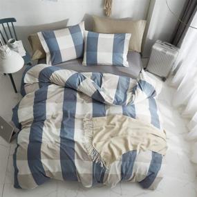 img 3 attached to 🛏️ Hyprest Blue Buffalo Plaid Duvet Cover Set - 100% Washed Cotton - Soft & Comfortable Queen Size - Rustic Bedding with Cool Comforter Cover - 3 Piece Set (No Insert)