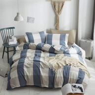 🛏️ hyprest blue buffalo plaid duvet cover set - 100% washed cotton - soft & comfortable queen size - rustic bedding with cool comforter cover - 3 piece set (no insert) logo