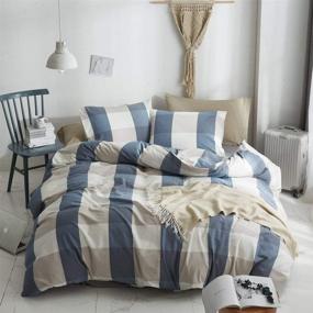 img 4 attached to 🛏️ Hyprest Blue Buffalo Plaid Duvet Cover Set - 100% Washed Cotton - Soft & Comfortable Queen Size - Rustic Bedding with Cool Comforter Cover - 3 Piece Set (No Insert)