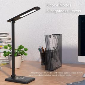 img 2 attached to 💡 Enhanced LED Desk Lamp: Wireless Charging, Eye-Caring, USB Port, Touch Control, 3 Lighting Modes, 5 Brightness Levels - Perfect for Office, Reading, Study - 15W, Black