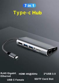 img 2 attached to 🖥️ ANEED USB-C Hub 7-in-1 Adapter with Gigabit Ethernet, 2 USB 3.0, 4K HDMI, PD Power Delivery, SD/TF Card Reader - Compatible with MacBook Pro, ChromeBook, XPS, and more USB-C Devices