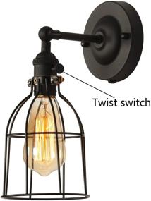 img 2 attached to XIDING Premium Industrial Edison Antique Wire Cage Wall Sconces Lighting Fixtures, Upgraded Black Finish Wall Lamp, On/Off Rotary Switch on Socket, 1-Light