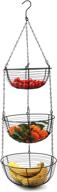 tebery heavy duty wire fruit organizer - 3-tier black hanging basket for kitchen with metal ceiling hooks логотип