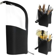 💼 portable black travel makeup brush holder & organizer: waterproof, dust-free, clear cosmetic pouch with divider - anemel pen case bag logo