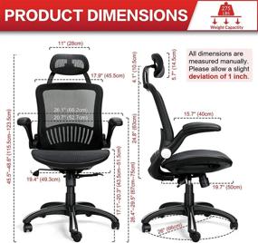 img 3 attached to 💺 KOLLIEE High Back Reclining Ergonomic Mesh Office Chair - Black Swivel Computer Desk Chair with Adjustable Headrest, Lumbar Support, Flip Up Arms, and Height Adjustment - Office Task Chair for Ultimate Comfort