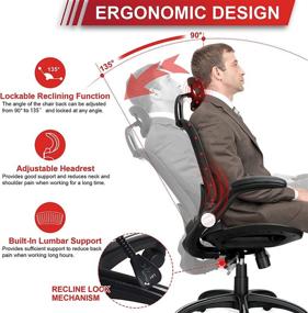 img 2 attached to 💺 KOLLIEE High Back Reclining Ergonomic Mesh Office Chair - Black Swivel Computer Desk Chair with Adjustable Headrest, Lumbar Support, Flip Up Arms, and Height Adjustment - Office Task Chair for Ultimate Comfort