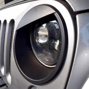 img 2 attached to 🚙 Enhance your Wrangler's Appearance with Iparts Angry Eyes Black Bezels Front Light Headlight Trim Cover for JK 2007-2017
