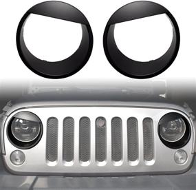 img 4 attached to 🚙 Enhance your Wrangler's Appearance with Iparts Angry Eyes Black Bezels Front Light Headlight Trim Cover for JK 2007-2017