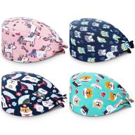 🧢 stylish 4-piece animal printed working cap with button and sweatband - adjustable bouffant turban hair cover for men and women logo