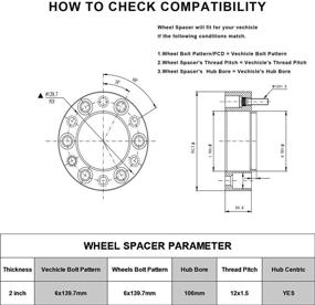 img 3 attached to Центрирующие растояния колеса 2 дюйма, болтовая стыковка 6x5.5 совместима с Toyota Tacoma, 4Runner, Tundra, FJ Cruiser, Fortuner, Sequoia, GX460, GX470 - включает 4 шт. 6x139.7 мм растояний с резьбой M12x1.5 и центральным отверстием 106 мм.