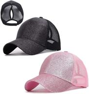 🧢 gellwhu 2 pack kids girls glitter ponytail baseball hat: stylish messy buns ponycaps with visor cap логотип