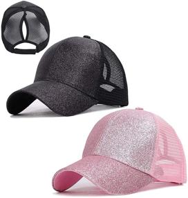 img 3 attached to 🧢 Gellwhu 2 Pack Kids Girls Glitter Ponytail Baseball Hat: Stylish Messy Buns Ponycaps with Visor Cap