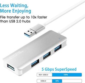 img 2 attached to 🖥️ RSHTECH Aluminum 4 Port Ultra Slim USB 3.0 Data Hub Splitter - Portable USB Port Expander for Laptop and PC (Silver)