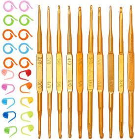 img 4 attached to 🧶 30 Piece Crochet Needle Set - 10 Small Double End Golden Aluminum Crochet Hooks for Sweater Yarn Knitting, 10 Knitting Crochet Markers Rings, 10 Craft Stitch Markers