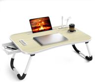 лаптоп-столик для кровати: портативный складной лоток с usb-портом для зарядки, ящиком для хранения, держателем для чашек - идеальный завтрак в постель и лаптоп-столик для кровати, дивана, телевизионного столика для еды/письма. логотип