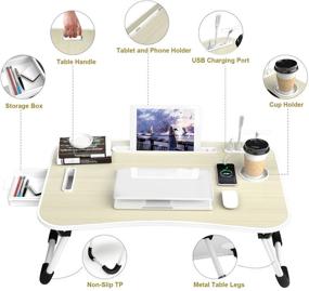 img 3 attached to 🛏️ Lap Desk for Laptop: Portable Foldable Bed Tray with USB Charging Port, Storage Drawer, Cup Holder - Ideal Breakfast Tray & Laptop Desk for Bed, Couch, TV Tables for Eating/Writing