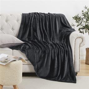 img 3 attached to 🛌 Ponvunory Flannel Fleece Plush Blanket: Full/Queen Size, Black - Super Soft & Warm Microfiber Blanket for Chair, Sofa, Bed, Camping & Travel