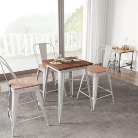 img 4 attached to 🔶 Stylish Taylor + Logan Silver Metal Indoor Table with Walnut Rustic Wood Top - 23.5 Inch Square