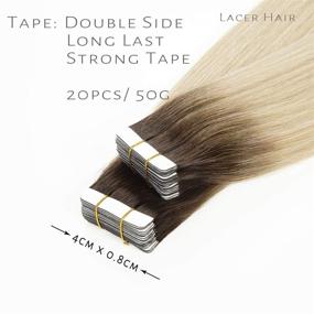 img 2 attached to Наращивание волос Lacerhair Remy Tape из человеческого волоса, окрашенное методом замачивания в №2/60 - от темного кофейного до платинового блонда 👱 - безшовная натуральная кожаная лента для волос, настоящие реми дабл-сайд тейпы - 50 г 20 шт/комплект 14 дюймов