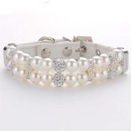 🐾 stylish white pu leather pearl collar with crystal rhinestone diamond for dogs and cats - perfect neck strap accessory for wedding or birthday party logo