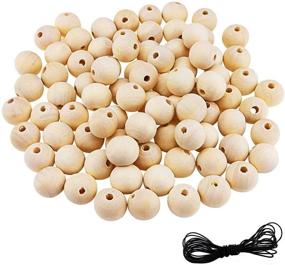 img 4 attached to 🧵 DIY Art Supplies: DLOnline 120PCS 20mm Natural Wood Beads - Unfinished Round Wooden Beads with Elastic Rope for Bracelet Making and Handcrafted Projects