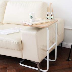 img 3 attached to 🪑 Jovely Industrial Modern C Shaped Side Table for Coffee Tray, Snack, Mobile - Slides into Sofa and Bed for Small Spaces. Sturdy & Easy Assembly. Wood Accent Furniture with Metal Frame.