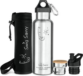 img 4 attached to 🚰 Swig Savvy Sports Water Bottle: Vacuum Insulated Stainless Steel Double Wall, 26oz - 3 Leakproof Lids (Silver)