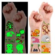 🐯 kids' jungle temporary tattoos – partywind jungle theme party supplies, birthday decorations, jungle safari zoo animal party favors, glow-in-the-dark tattoo stickers gifts (luminous + glitter style) логотип