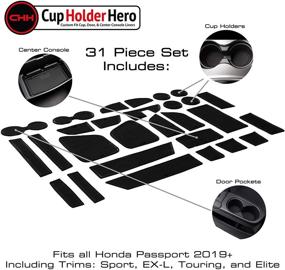 img 2 attached to 🚗 Аксессуары для Honda Passport 2019-2022: Накладки на подстаканник Cup HolderHero Premium Custom Interior Non-Slip, коврики для центральной консоли, накладки для карманов дверей 28-детальный набор (черный цвет)