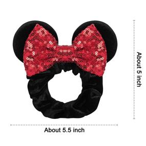 img 2 attached to 🎀 TEKI Sequin Hair Band - 2 Pack Mouse Ears Scrunchies in Black+Red - Velvet Hair Bows, Hair Tie Ponytail Holder, Hair Accessories for Women Girls