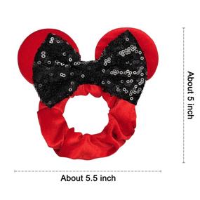 img 1 attached to 🎀 TEKI Sequin Hair Band - 2 Pack Mouse Ears Scrunchies in Black+Red - Velvet Hair Bows, Hair Tie Ponytail Holder, Hair Accessories for Women Girls