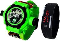 pappi-haunt - premium kids toys pack of 2 - benton (ben 10) projector band watch + jelly slim black digital led band watch for children logo