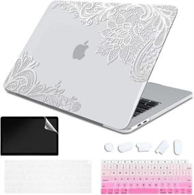 img 3 attached to Stylish and Durable MacBook Air 13-inch 2020 Protective Case with New Technology Bronzing and Keyboard Cover - Transparent Metallic Silver Lace 4